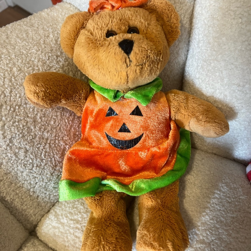 Crystal Temptations Plush Pumpkin Teddy Bear Dress Halloween Stuffed Animal 13”